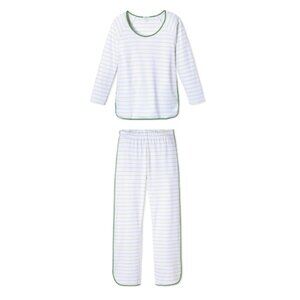 Lake Pajamas Women's Pima Long-Long Set in Vine (Green/White Stripe), Size Small